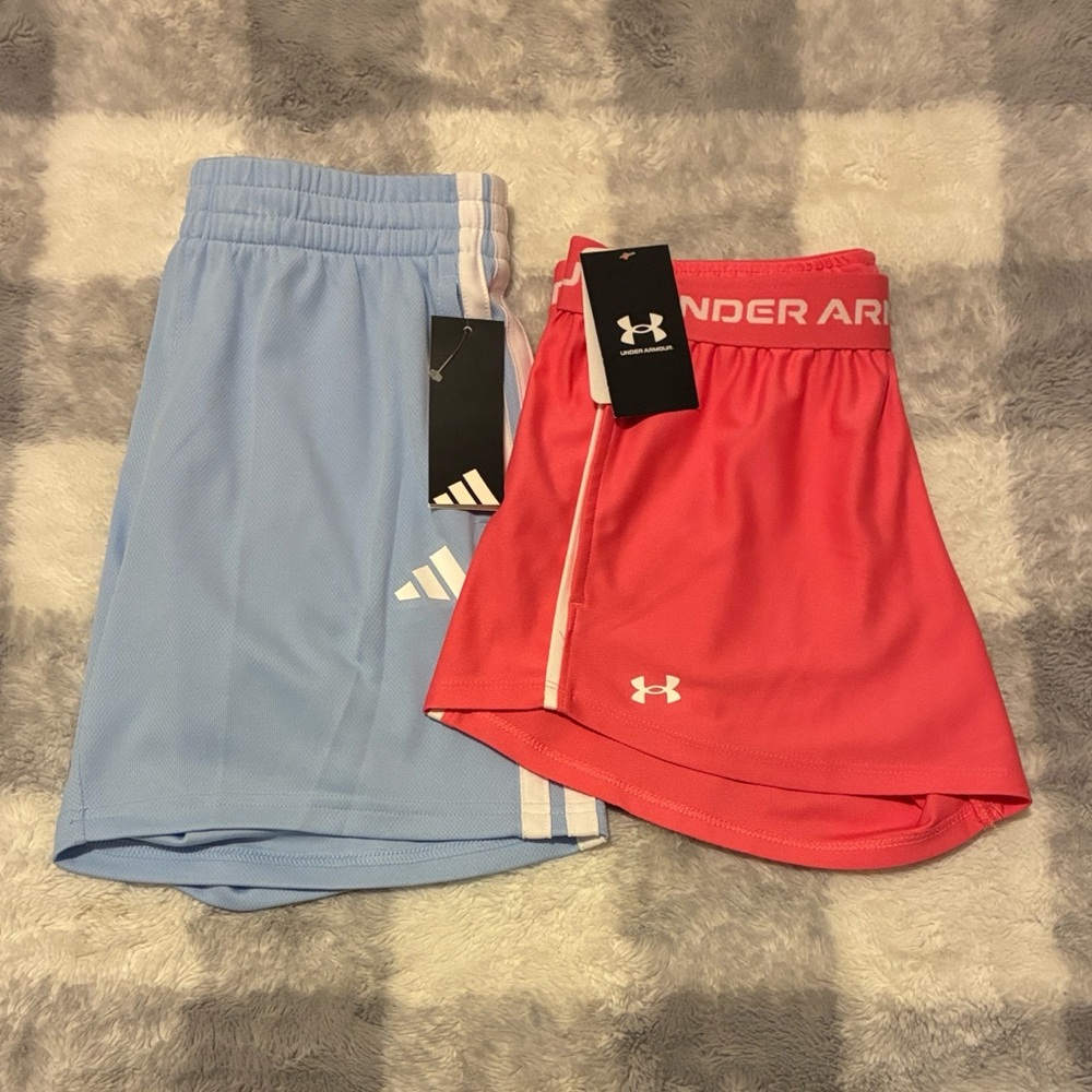 Girls Adidas Light Blue Athletic Shorts & Under Armour Pink Shorts *Bundle Deal*
